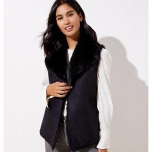 Loft Women's Size Large Black Faux Shearling Reversible Fur Vest
